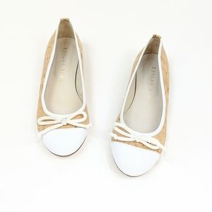 Skylar Blake white cap toe cork flats